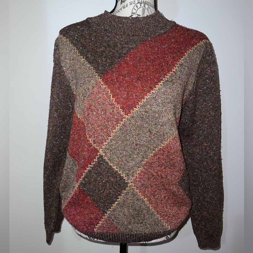 Alfred Dunner Petite Multicolor Argyle Confetti Knit Sweater - PLarge